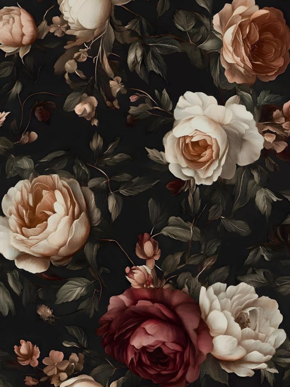 Vintage Black Red Rose Floral Wallpaper Peel and Stick 17.5"x393"